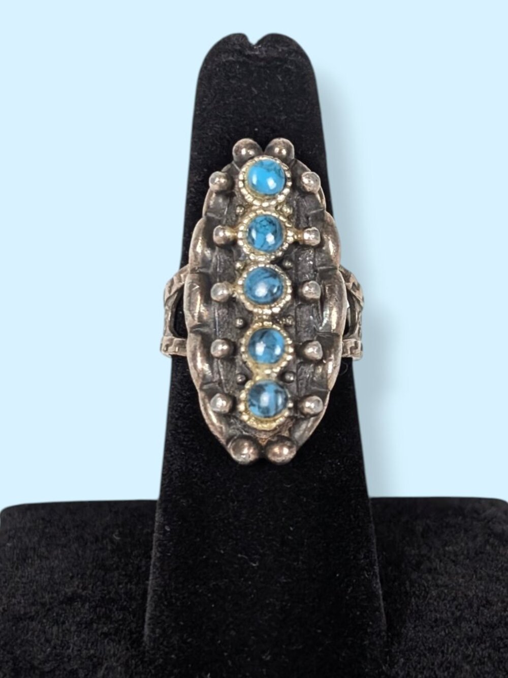 Bohemian 5 Blue Stone Cabochon Ring